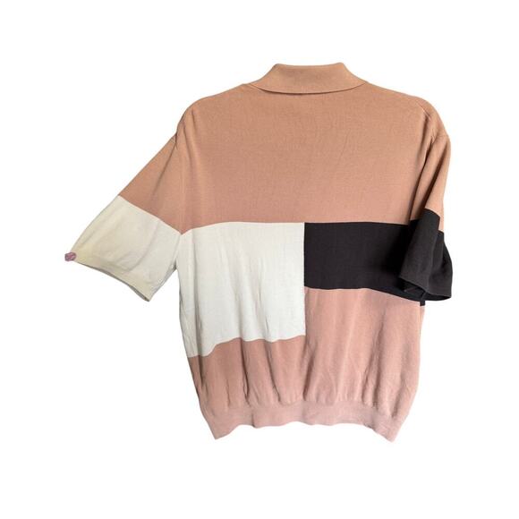 Reiss Primo Press Stud Polo Shirt Colorblock Short Sleeve Pink White Size XXL - Picture 8 of 14